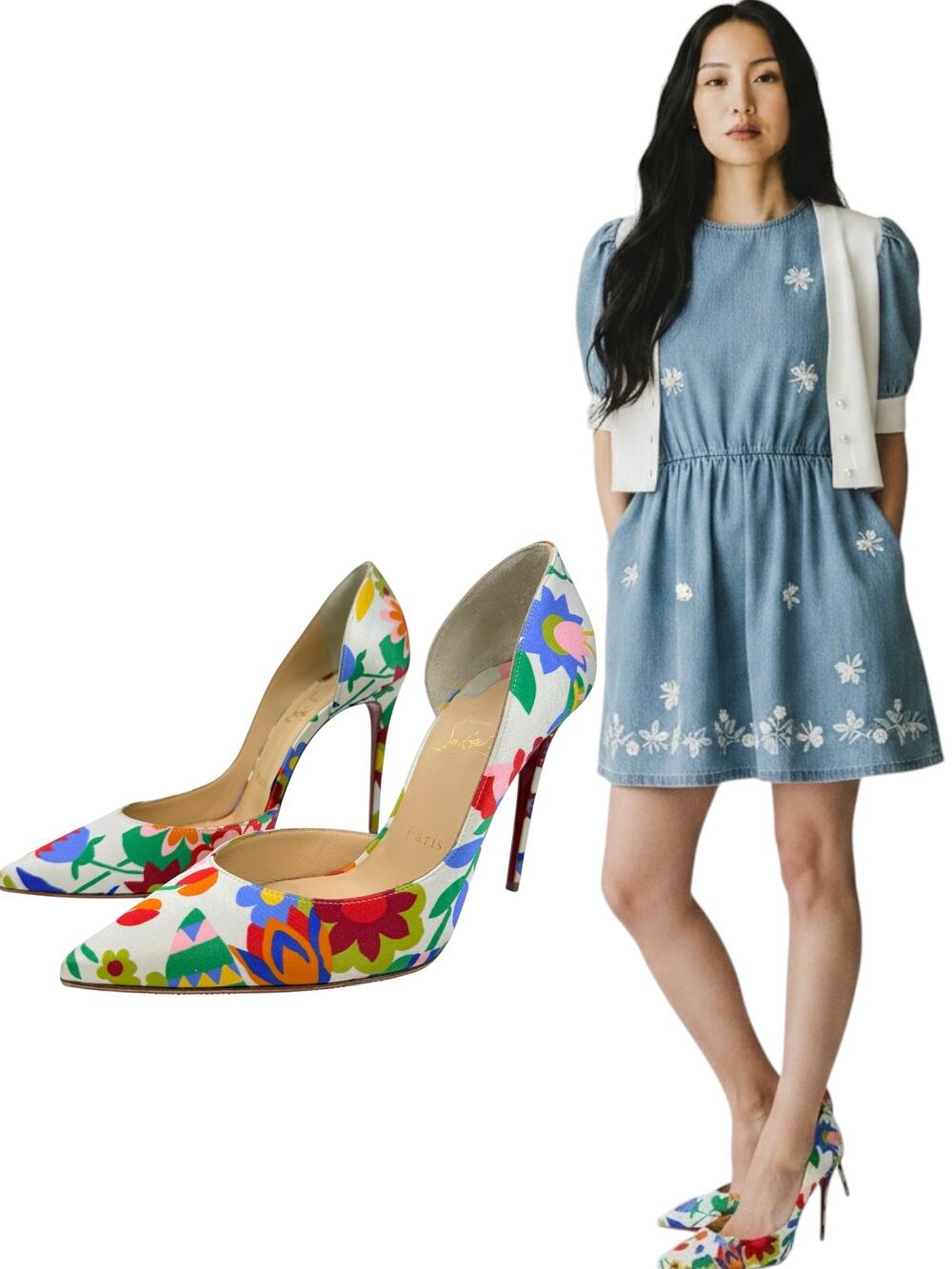 Christian Louboutin Iriza Bloomy Crepe Satin Pumps Multicolor Size 38.5